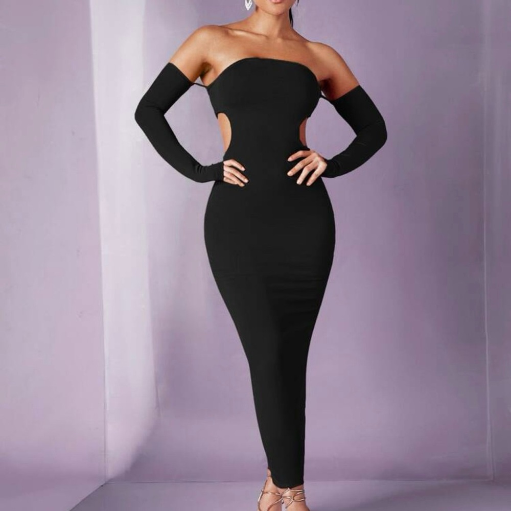 SHEIN Black Strapless Cutout Dress
